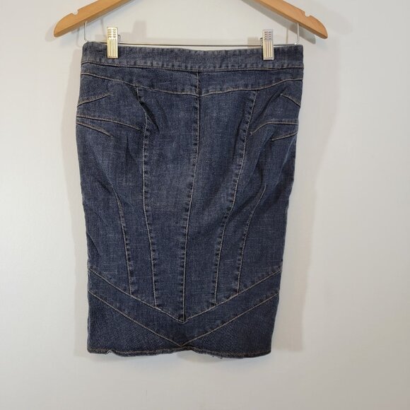 DVF Diane Von Furstenberg Jason Indigo High Waist Above Knee Pencil Skirt Size 2 - Picture 4 of 7